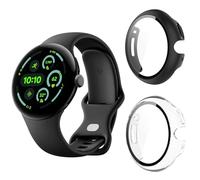Aerku Funda Compatible con Google Pixel Watch 3 45MM, 9H HD Anti-Choque Parachoques Anti-rasguños Protector Duro PC Marco Cristal Templado Protector de Pantalla Funda - Transparente&Negro