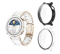 Aerku Funda Compatible con Huawei Watch GT 5 Pro 42MM, 9H HD Anti-Choque Parachoques Anti-rasguños Protector Duro PC Marco Cristal Templado Protector de Pantalla Funda - Transparente&Negro