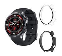 Aerku Funda Compatible con Oneplus Watch 3 47MM, 9H HD Anti-Choque Parachoques Anti-rasguños Protector Duro PC Marco Cristal Templado Protector de Pantalla Funda - Transparente&Negro