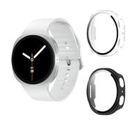 Aerku Funda Compatible con Samsung Galaxy Watch 8 40mm, 9H HD Anti-Choque Parachoques Anti-rasguños Protector Duro PC Marco Cristal Templado Protector de Pantalla Funda - Transparente&Negro