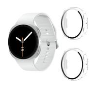 Aerku Funda Compatible con Samsung Galaxy Watch 8 40mm, 9H HD Anti-Choque Parachoques Anti-rasguños Protector Duro PC Marco Cristal Templado Protector de Pantalla Funda - Transparente*2