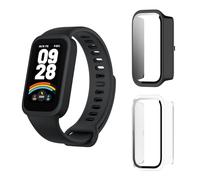 Aerku Funda Compatible con Xiaomi Mi Band 9 Active, 9H HD Anti-Choque Parachoques Anti-rasguños Protector Duro PC Marco Cristal Templado Protector de Pantalla Funda - Transparente&Negro