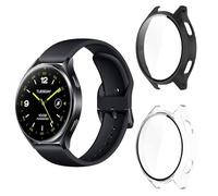 Aerku Funda Compatible con Xiaomi Mi Watch 2, 9H HD Anti-Choque Parachoques Anti-rasguños Protector Duro PC Marco Cristal Templado Protector de Pantalla Funda - Transparente&Negro