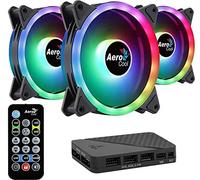 Aerocool Duo 12 Pro Pack - 3 x ARGB Fans 120mm, 1 x H66F RGB Fan Hub, Remote control, Double RGB LED Ring and 18 LEDs, Includes 6-pin connector, Curved Blades and Anti-Vibration Pads, 12v Fan, Black