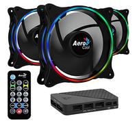 Aerocool Eclipse 12 Pro Bundle - 3 x ARGB fans 120mm, 1 x H66F HUB, Remote Control, RGB LED Dual Slim Ring Lighting, Includes 6-pin connector, Curved blades and Anti-Vibration Pads, PC Fan, Black