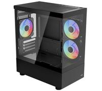 AeroCool Viewport Mini Tower Case, Gaming PC Case Optimizado Airflow + 3 ventiladores RGB compatible con placas base Micro-ATX y Mini-ITX, panel frontal y lateral de vidrio templado negro