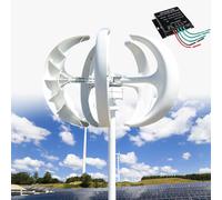 Aerogenerador de 12000 W, 12 V/24 V/48 V/110 V/220 V, 5 Palas Verticales, 3 turbinas con Controlador, para casa, terraza, Chalet o Autocaravana, Color Blanco, 12 V