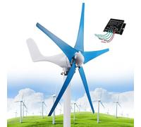 Aerogenerador de 5 Aspas, 12000W CC 12V/ 24V /48V, Generador de Imán Permanente de CA Trifásico, Kit de Turbina Eólica con Controlador para Barcos, Cenadores, Chalés y Casas Móviles,Blue-48V