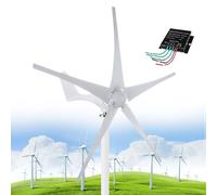 Aerogenerador de 5 Aspas, 12000W CC 12V/ 24V /48V, Generador de Imán Permanente de CA Trifásico, Kit de Turbina Eólica con Controlador para Barcos, Cenadores, Chalés y Casas Móviles,White-48V