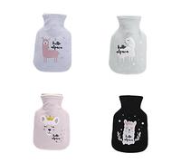 Aeromdale Botella de agua caliente con cubierta patrón de alpaca 500 ml bolsa de agua caliente de goma para aliviar el dolor calentador de pies de manos regalo para mujeres y niñas mezcla - 4 piezas