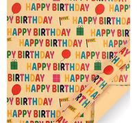 Aeromdale Hoja de papel de envoltura de papel marrón, papel de regalo de feliz cumpleaños, envoltura de regalo para manualidades, embalaje de regalo de 50 x 70 cm - A - 6 piezas