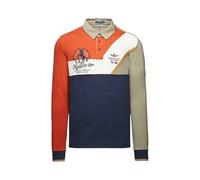 Aeronautica Militare Polo de manga larga para hombre PO1888 94682 Color-Block azul marino/Clay Orange de piqué y jersey, Azul Marino Clay Orange, S