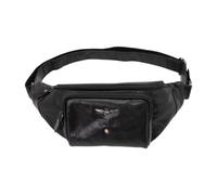 Aeronautica Militare Riñonera de piel con correa ajustable, compartimento principal cerrado con cremallera y bolsillo interior, cómoda calavera exterior cerrada con cremallera. 15 x 33 x 10 cm, Negro