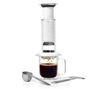 AeroPress Cafetera de prensa francesa Premium de vidrio, acero inoxidable y aluminio, todo en uno, manual para café filtrado y espresso, preparación en 2 minutos, Blanco