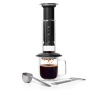 AeroPress Cafetera de prensa francesa Premium de vidrio, acero inoxidable y aluminio, todo en uno, manual para café filtrado y espresso, preparación en 2 minutos, Negro