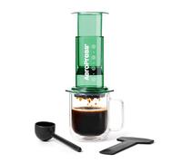 AeroPress Clear Green Coffee Press - método de preparación 3 en 1 que combina prensa francesa, espresso y café con cuerpo, sin posos ni amargor. Cafetera portátil para camping y viajes, verde