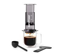 AeroPress Prensa de Café Clear Black - Método 3 en 1 que combina prensa francesa, espresso y café de cuerpo completo sin posos ni amargor, pequeña cafetera portátil para camping y viajes, color negro
