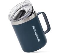 AeroPress Taza de Viaje Asa, Acero Inoxidable de Doble Pared al Vacío con Tapa Deslizante Resistente a Salpicaduras, Compatible con Bebidas Calientes o Frías, Apta para Lavavajillas, 350 ml, Azul