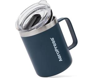 AeroPress Taza de Viaje Asa, Acero Inoxidable de Doble Pared al Vacío con Tapa Deslizante Resistente a Salpicaduras, Compatible con Bebidas Calientes o Frías, Apta para Lavavajillas, 350 ml, Azul
