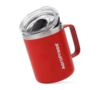 AeroPress Taza de Viaje para Café con Asa, Acero Inoxidable de Doble Pared con Aislamiento al Vacío y Tapa Deslizante Antisalpicaduras, Bebidas Calientes o Frías, 12 oz, Roja