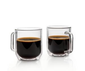 AeroPress Tazas de Café de Vidrio de Doble Pared - Cristalinas con Asa, Base Ancha, Vidrio Grueso - diseñadas para cafeteras estándar - 355 ml, Juego de 2
