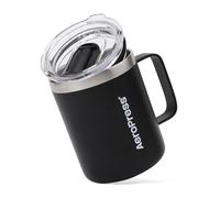 AeroPress Vaso de Viaje para Café con Asa, Acero Inoxidable Doble Pared con Aislamiento al Vacío, Tapa Deslizante Resistente a Salpicaduras, Apto para Lavavajillas, 12 oz, Negro