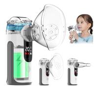Aerosol portátil silencioso por ultrasonidos - Máquina de inhalación para adultos y niños con batería recargable de 1200mAh, nebulizador inhalador con 2 mascarillas y boquilla para casa y viaje (Gris)