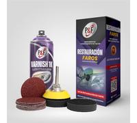 AEROSOLES P&F KIT RESTAURAR FAROS - Spray barniz 1K - Laca, restaura y protege de los rayos UV. Adherencia en policarbonato. Alto brillo. VARNISH CAR HEADLIGHTS MILTISUPERFICIE. 400 ml