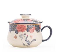 AERTSDFGT Tazas de té Pequeñas Taza de té/café con diseño gato dorado pintado a mano en blanco y mineral roca, colador incorporado. Juego té cerámica integrado Taza de té de Kungfu