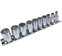 AERZETIX - C17824 - Juego/kit de 10 Llaves de vaso en raíl 1/4" para llave de carraca 4-13mm - huella 6 lados - soporte de almacenamiento/barra de fijación - en acero