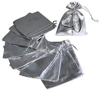 AERZETIX - C53813 - Juego de 10 bolsitas para joyas/bolsas de regalo/joyería/cosméticos 100x120mm - cierre por cordón de sujeción deslizante - color: plata