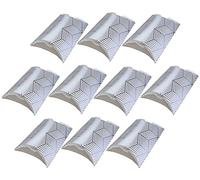 AERZETIX - C54012 - Juego de 10 cajas de regalo en forma de almohada/joyería/cumpleaños/cosmética/caramelo de boda 90x70x25mm - en papel/cartón - color rayas blanco y plata