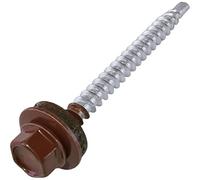 AERZETIX - C57198 - Juego de 50 Tornillo autoperforante de metal a madera Ø4.8x55mm + arandela de sellado EPDM - pintado en color rojo óxido RAL 3009 - huella de cabeza 8mm hexagonal - en acero