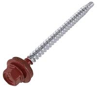 AERZETIX - C57201 - Juego de 50 Tornillo autoperforante de metal a madera Ø4.8x70mm + arandela de sellado EPDM - pintado en color rojo marrón RAL 3011 - huella de cabeza 8mm hexagonal - en acero