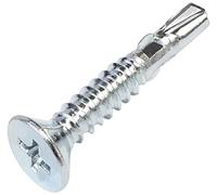 AERZETIX - C57388 - Juego de 50 tornillos autoperforantes con alas cabeza fresada Ø4.8x32mm - para madera sobre metal - huella de cabeza PH 2 - DIN 7504P - en acero - color plata