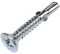 AERZETIX - C57398 - Juego de 50 tornillos autoperforantes con alas cabeza fresada Ø5.5x38mm - para madera sobre metal - huella de cabeza PH 3 - DIN 7504P - en acero - color plata