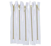AERZETIX - C61467 - Juego de 5 Cremalleras no separables 18cm en metal con tirador decorativo - color: blanco - cursor vaqueros chalecos marroquinería costura vestido pantalones mercería