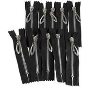 AERZETIX - C61480 - Juego de 10 Cremalleras N°5 no separables 10cm en metal con tirador decorativo - color: negro - cursor vaqueros chalecos marroquinería costura vestido ropa pantalones mercería