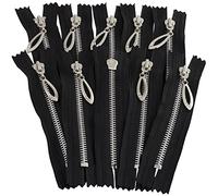 AERZETIX - C61481 - Juego de 10 Cremalleras N°5 no separables 12cm en metal con tirador decorativo - color: negro - cursor vaqueros chalecos marroquinería costura vestido ropa pantalones mercería