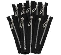 AERZETIX - C61483 - Juego de 10 Cremalleras N°5 no separables 16cm en metal con tirador decorativo - color: negro - cursor vaqueros chalecos marroquinería costura vestido ropa pantalones mercería