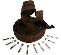 AERZETIX - C62604x5-C62950x10 - Kit de cremallera espiral 5m N°3 color: cacao + 10 cursores N°3 no bloqueable color: plata - en metal - merceria costura ropa