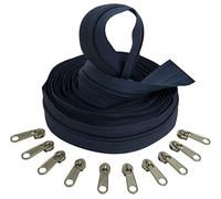 AERZETIX - C62650x5-C62791x10 - Kit de cremallera espiral 5m N°5 color: azul oscuro + 10 cursores N°5 no bloqueable color: plata - en nylon/metal - merceria