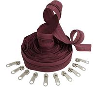 AERZETIX - C62716x5-C62791x10 - Kit de cremallera espiral 5m N°5 color: burdeos + 10 cursores N°5 no bloqueable color: plata - en nylon/metal - merceria
