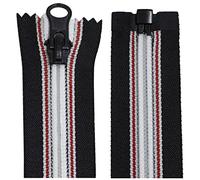 AERZETIX - C64042 - Juego de 2 Cremalleras en espiral N°5 75cm autoblocante separable - tirador decorativo en metal - color negro blanco rojo - malla en nylon - cursor mercería