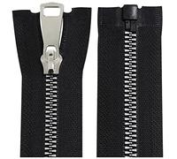 AERZETIX - C64168 - Juego de 2 Cremalleras inyectadas N°5 65cm autoblocante separable - tirador decorativo en metal - color negro/plata - malla cursor mercería ropa chaqueta anorak