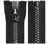 AERZETIX - C64190 - Juego de 3 Cremalleras inyectadas separables N°8 60cm autoblocante - tirador decorativo en metal - color negro y plata - malla cursor mercería ropa costura