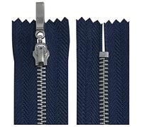 AERZETIX - C64680 - Juego de 2 Cremalleras metálicas N°3 16cm no separable cromado - tirador decorativo - color azul oscuro - malla cursor mercería ropa vestido costura