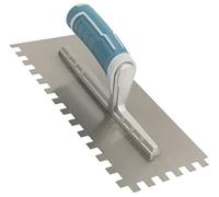AERZETIX - C64839 - Llana dentada para alicatado/talocha con dientes 10x10mm - herramienta manual para la construcción - manija en plástico - edificio mampostería recubierto de yeso - en acero