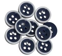 AERZETIX - C65636 - Juego de 10 Botones de coser redondos Ø11.5x3.2mm con borde de 4 agujeros L18 18L - en plástico - color: azul oscuro/blanco - apertura 1.7mm - mercería costura ropa tela