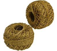 AERZETIX - C73415 - Juego de 2 Pelotas de cordón Trenzado 50m x 2mm Hilo Brillante - Color Dorado - Rollo Hilo Cuerda Metalizado decoración proyectos creativos Arte Embalaje retorcido